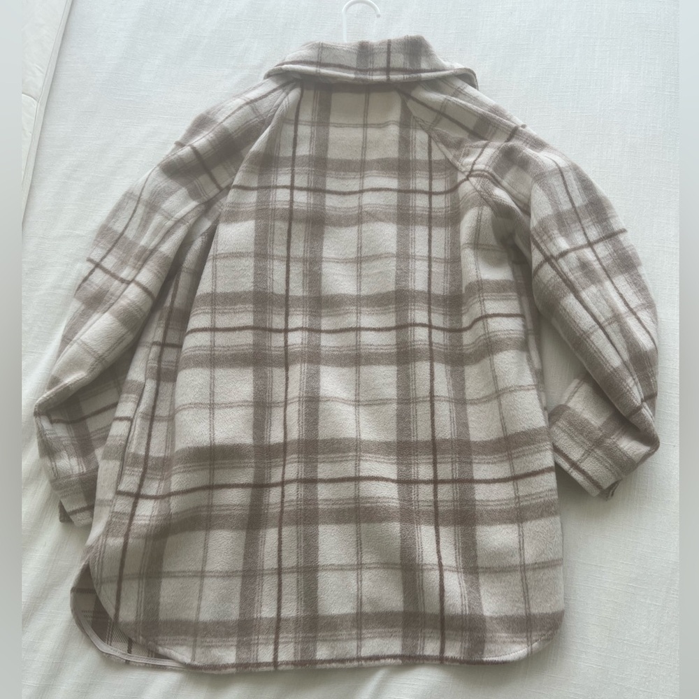 Knox Rose Beige and Brown Plaid Button-Up Shacket - Picture 2 of 3